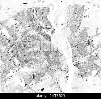 Karte der Hauptstadt der Ukraine, Kiew. Gebäude und Stadtzentrum. Luftaufnahme. Straßen und Kommunikationswege Stock Vektor