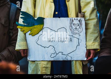 Demonstration auf dem Freiheitsplatz im NATO-Staat Estland zur Unterstützung der Ukraine und gegen die russische Aggression Stockfoto