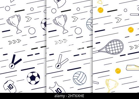 Satz von nahtlosen Muster aus Sportausrüstung und Dynamik Linien Stock Vektor