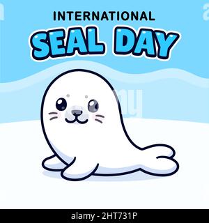 International Seal Day Cartoon-Vektor-Illustration. Niedliches Baby Siegel Zeichnung Poster Design. Stock Vektor