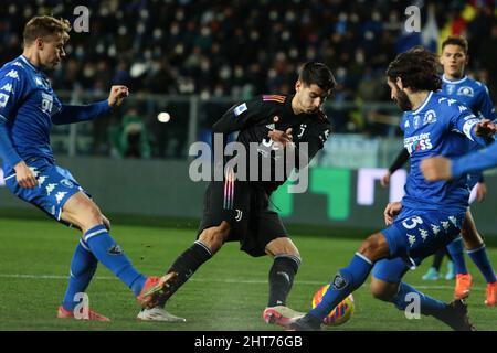 Empoli, Italien. 26.. Februar 2022. Gesten während der italienischen Serie Ein Fußballspiel 202122 zwischen dem FC Empoli und dem FC Juventus im Castellani Stadium (Foto: Rafaele Conti/Pacific Press) Quelle: Pacific Press Media Production Corp./Alamy Live News Stockfoto