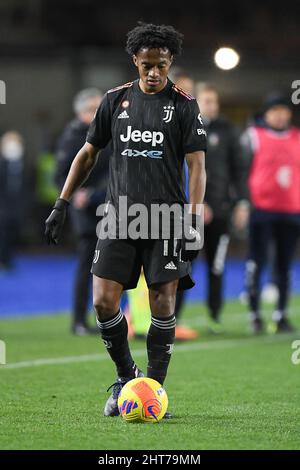 Italien. 26.. Februar 2022. Juan Cuadrado vom FC Juventus während des Fußballspiels Serie A, Stadio Carlo Castellani, Empoli gegen Juventus, 26. Februar 2022 (Foto: AllShotLive/Sipa USA) Credit: SIPA USA/Alamy Live News Stockfoto