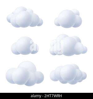 Silberne Wolken. Outdoor Wetter realistische Visualisierung flauschige Kunststoff abgerundete Wolken einfache geometrische Formen anständige Vektor-Illustrationen gesetzt Stock Vektor