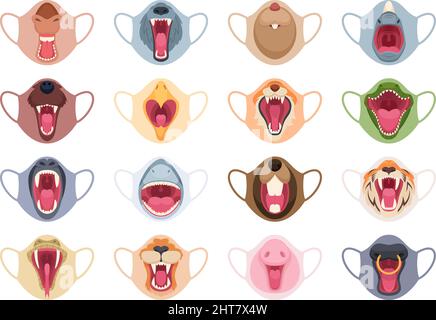 Schutzmaske. Gesichter von wütenden Tieren Dekoration Illustration auf Maske genaue Vektor-Vorlagen gesetzt Stock Vektor