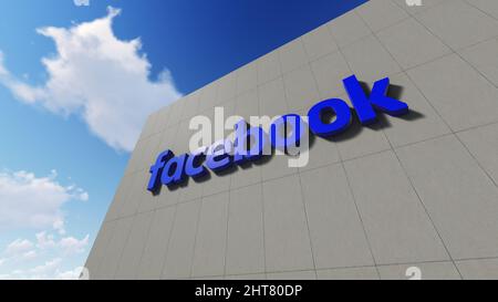 Facebook-Logo an der Wand, nur redaktionelle Verwendung, 3D Rendering Stockfoto