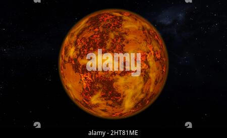 Alien vulkanischen Planeten im tiefen Raum. Sterne Wolken und die Atmosphäre Stockfoto