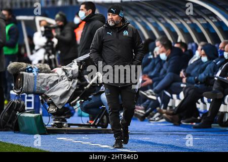 Troyes, Frankreich, Frankreich. 27.. Februar 2022. Jorge SAMPAOLI aus Marseille während des Ligue 1-Spiels zwischen ESTAC Troyes und Olympique de Marseille (OM) am 27. Februar 2022 im Stade de l'Aube in Troyes, Frankreich. (Bild: © Matthieu Mirville/ZUMA Press Wire) Stockfoto