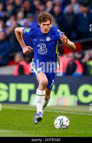 London, Großbritannien. 27.. Februar 2022. Marcos Alonso von Chelsea während des Carabao Cup Finales zwischen Chelsea und Liverpool im Wembley Stadium am 27. 2022. Februar in London, England. (Foto von Paul Chesterton/phcimages.com) Quelle: PHC Images/Alamy Live News Stockfoto