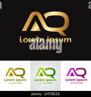 Goldenes AQ-Logo im Metallic-Stil mit Schriftzug Stock Vektor