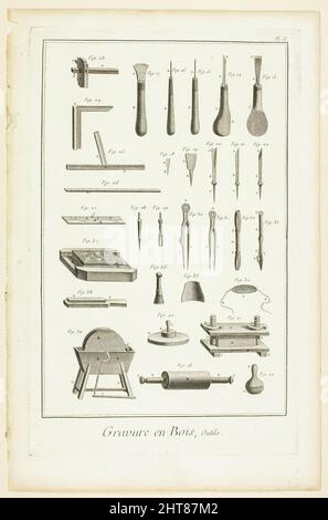 Holzgravur, Werkzeuge, aus Encyclop&#xe9;die, 1762/77. Stockfoto