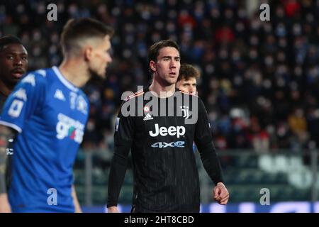 Empoli, Italien. 26.. Februar 2022. Dusan Vlahovic vom FC Juventus während des italienischen Fußballspiels Serie A 202122 zwischen dem FC Empoli und dem FC Juventus im Castellani Stadium (Foto: Rafaele Conti/Pacific Press/Sipa USA) Quelle: SIPA USA/Alamy Live News Stockfoto