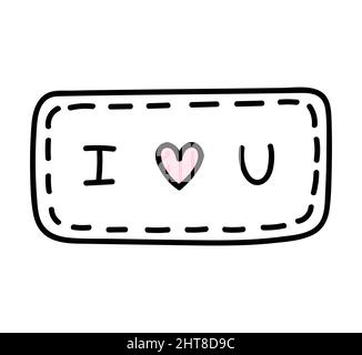 Aufnäher für Kleidung mit Stickerei Ich liebe dich. Vektor-handgezeichnete Illustration im Doodle-Stil. Perfekt für Valentinstag-Designs, Karten, Einladungen, Dekorationen. Stock Vektor