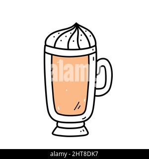 Niedliche Tasse Mokka isoliert auf weißem Hintergrund. Vektor-handgezeichnete Illustration im Doodle-Stil. Perfekt für Karten, Menü, Logo, Dekorationen. Stock Vektor