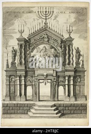 Bühne zum Gedenken an Isabella Clara Eugenia, Tafel 24 von Casperius Gevartius, Pompa Introitus Honori Serenissimi Principis Ferdinandi (triumphaler Eintritt des serenischsten und ehrwürdigsten Kardinalinfanten Ferdinand), 1642. Stockfoto