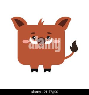 Quadratisches Wildschwein Waldtier Gesicht mit Pfoten Symbol isoliert auf weißem Hintergrund. Stock Vektor