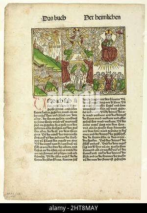 Buch der Offenbarung (Sieben Trompeten) aus der Bibel (auch Zehnte deutsche Bibel genannt), Tafel 28 aus Holzschnitten aus Büchern des 15.. Jahrhunderts, 1485, Mappe zusammengestellt 1929. Stockfoto