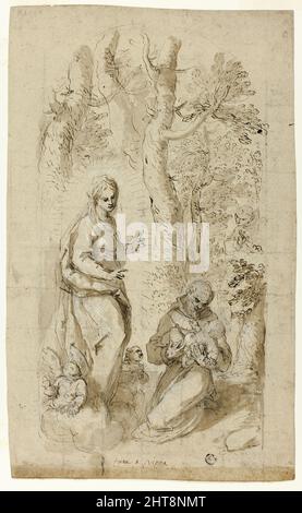 Vision des heiligen Franziskus von Assisi (recto); St. Jerome, Vision des heiligen Franziskus, und zwei kleine Skizzen von St. Francis Holding the Christ Child (verso), um 1618. Stockfoto