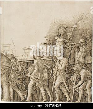 Triumph Caesars: Soldaten, die Trophäen tragen, ca. 1495. Stockfoto