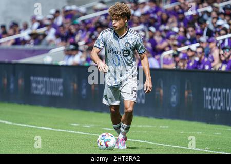 Orlando, Florida, USA, 27. Februar 2022, CF Montreal Verteidiger Zorhan Bassong #19 in der ersten Hälfte im Exploria Stadium. (Foto: Marty Jean-Louis) Quelle: Marty Jean-Louis/Alamy Live News Stockfoto