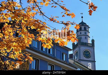 Schöne Aussicht auf Ravensburg, Oberschwaben, Deutschland - Blick von der Burg Veitsburg über die Altstadt Stockfoto