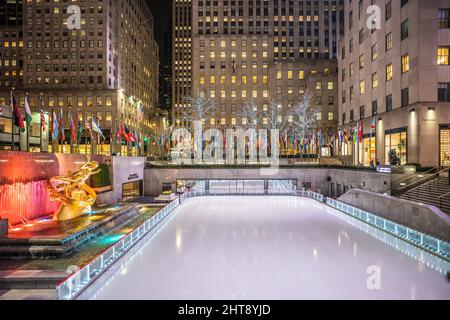 Leeres Rockefeller Center in NY während der Covid-19-Pandemie Stockfoto