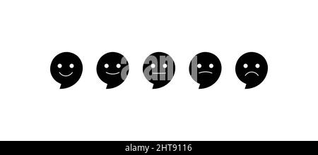 Zufriedenheit mit der Umfragebewertung. Fröhlicher Gast. Traurige Gesichtsrückmeldung Skala. Vector flach Smiley Set.Kundenservice und Bewertung Bewertung Bewertung Zeichen. Stock Vektor