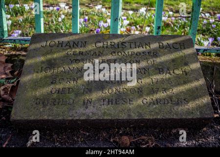 Johann Christian Bach (1735 - 1782), der jüngste Sohn von JS Bach, starb in London und wurde auf dem Friedhof der St. Pancras Old Church, London, begraben. Stockfoto