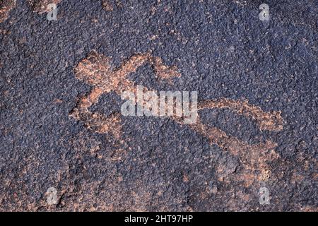 Felszeichnungen Felsmalereien St. George Utah auf dem Land Hill von Ahnenstral Puebloan und Southern Paiute Native Americans Tausende von Jahren alt auf Sandston Stockfoto