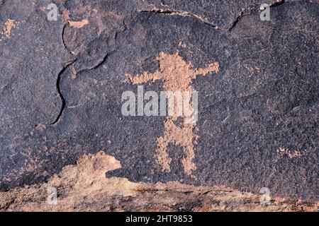 Felszeichnungen Felsmalereien St. George Utah auf dem Land Hill von Ahnenstral Puebloan und Southern Paiute Native Americans Tausende von Jahren alt auf Sandston Stockfoto