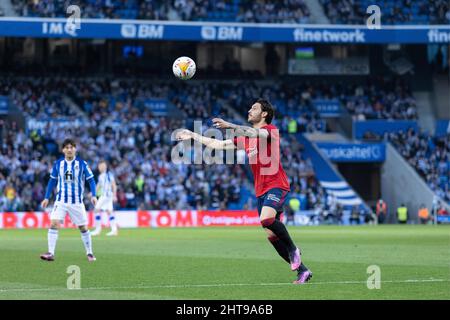 San Sebastian, Spanien. 27.. Februar 2022. La Liga Spanisches Fußballspiel La Liga Real sociedad vs Osasuna im reale Arena Stadium, San Sebastian 27 February, 2022 900/Cordon Presseinformation: CORDON PRESS/Alamy Live News Stockfoto