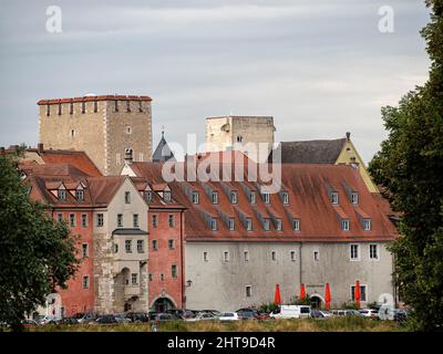 REGENSBURG, DEUTSCHLAND - 11. JULI 2019: Außenansicht des historischen Weinstadels in einer historischen Weinscheune Stockfoto