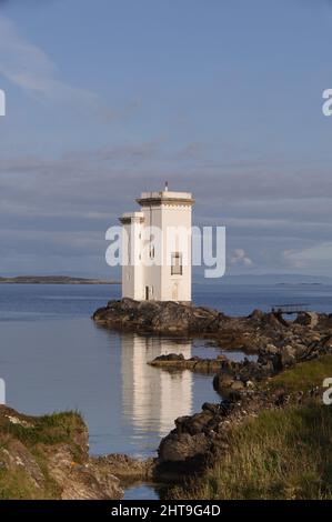 Carraig Fhada Leuchtturm in der Nähe von Port Ellen Stadt auf der Isle Islay in Schottland Stockfoto