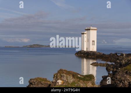 Carraig Fhada Leuchtturm in der Nähe von Port Ellen Stadt auf der Isle Islay in Schottland Stockfoto