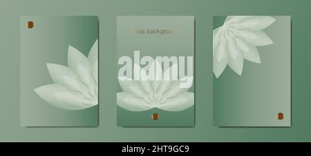 Lotus Banner Set-Vorlage, grüne Blume des Lebens Karten. Heilige Geometrie. Symbol für Harmonie und Balance. Zeichen der Reinheit. Chakra Yoga Design Vektor Stock Vektor