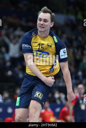 Hampus Wanne aus Schweden während des EHF Men's Euro 2022, Placement Finale Handballmatches zwischen Spanien und Schweden am 30. Januar 2022 in der Budapest Multifunctional Arena in Budapest, Ungarn - Foto Laurent Lairys / DPPI Stockfoto