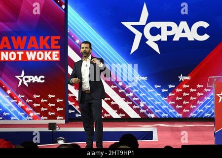 Orlando, Florida, USA. 27.. Februar 2022. Donald Trump Jr. spricht auf der Conservative Political Action Conference (CPAC22) in Orlando, Florida, am Sonntag, den 27. Februar 2022. Foto von Joe Marino/UPI Credit: UPI/Alamy Live News Stockfoto