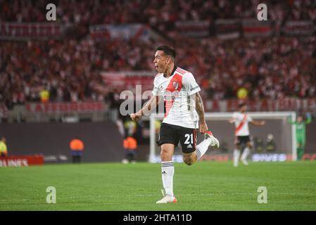 Buenos Aires, Argentinien. 27.. Februar 2022. River Plate und Racing Club während eines Spiels im Rahmen von Torneo Liga Profesional 2022 im Estadio Antonio V. Liberti am 27. Februar 2022 in Buenos Aires, Argentinien. Kredit: Gabriel Sotelo/FotoArena/Alamy Live Nachrichten Stockfoto