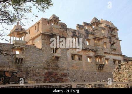 Blick auf den Rana Kumbha Palast. Palast in Chittorgarh, Indien. Stockfoto