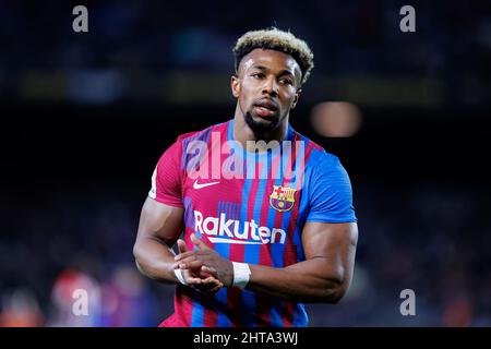 Barcelona, Spanien. 27.. Februar 2022. Adama in Aktion beim Spiel der La Liga zwischen dem FC Barcelona und dem Athletic Club de Bilbao im Camp Nou Stadion in Barcelona, Spanien. Quelle: Christian Bertrand/Alamy Live News Stockfoto