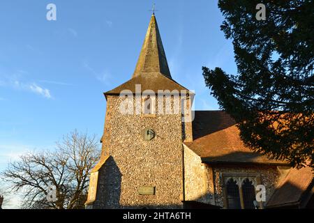 St Mary's Church, Downe, Kent. Ein mittelalterliches Gebäude, in dem viele Mitglieder der Familie Darwin im Dorf Downe in der Nähe von Bromley im Jahre M25 begraben sind Stockfoto