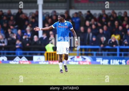 Crown Oil Arena, Rochdale, England - 26.. Februar 2022 Jeriel Dorsett (12) von Rochdale - während des Spiels Rochdale gegen Northampton, EFL League Two 2021/22 in der Crown Oil Arena, Rochdale, England - 26.. Februar 2022 Credit: Arthur Haigh/WhiteRoseFotos/Alamy Live News Stockfoto