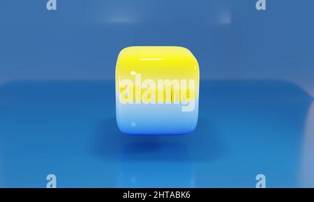 Ikone mit Flagge und Inschrift Ukraine. 3D Abbildung Stockfoto