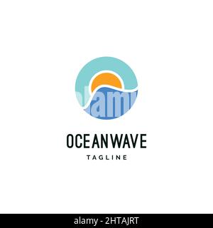 Ocean Wave mit Sonne Logo Design Illustration Vektor Vorlage Stock Vektor