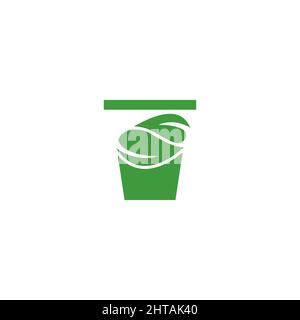 Logo-Design für frische Getränke. Grüne Tasse Symbol. Trinken Unternehmen Illustration Vektor-Vorlage. Stock Vektor