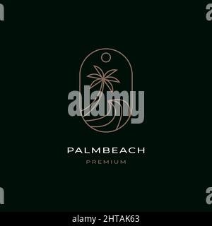 Palm Beach Logo Design Inspiration Vektor Vorlage. Welle mit Palmendarstellung Stock Vektor