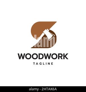 Buchstabe S mit Axt Logo Design Inspiration Vektor Vorlage. Symbol für Holzfällerarbeiten Stock Vektor