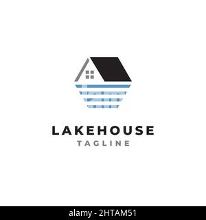 Lake House Logo Design Illustration Vektor Vorlage Stock Vektor