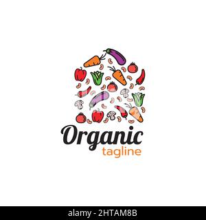 Organic Food Illustration Logo Design Vektor-Vorlage Stock Vektor