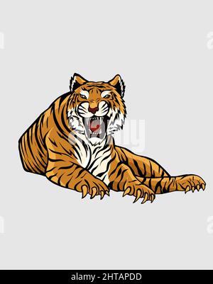 Illustration Vektor erwachsenen Tiger Kopf wütend Gesicht Stock Vektor