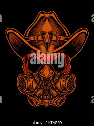 Illustration Vektor Cowboy Schädel mit Maske Stock Vektor